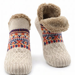 Renata-June Women's Fleece-Lined Snow Print Mid-Calf Socks