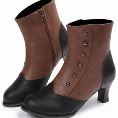 Mabel Women's Vintage Brogue-Tip Ankle Boots in Black-Brown