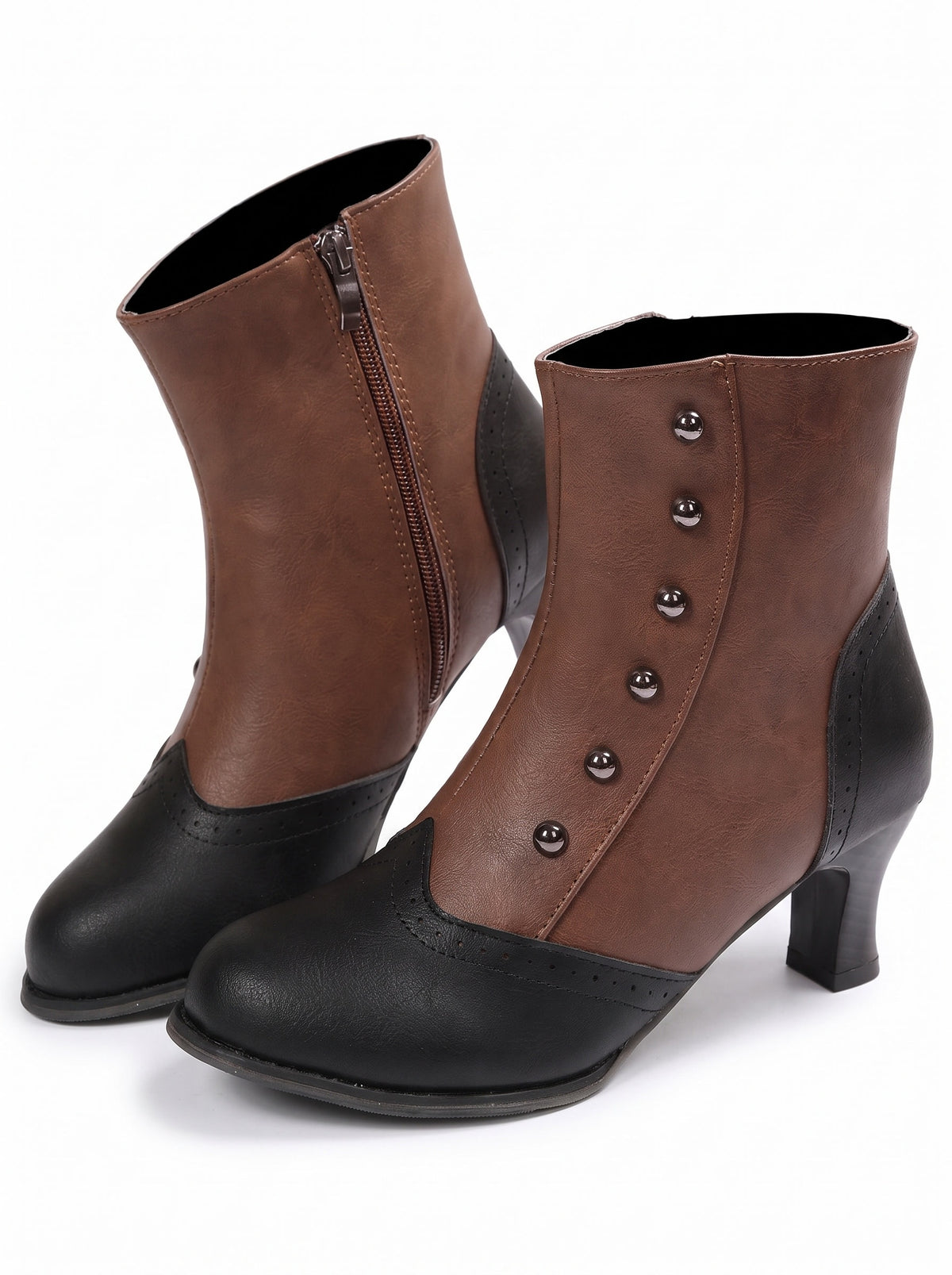 Mabel Women's Vintage Brogue-Tip Ankle Boots in Black-Brown