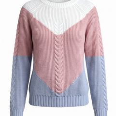 Henrietta Women's Colour-Block Cable-Knit Sweater in Pink, front view