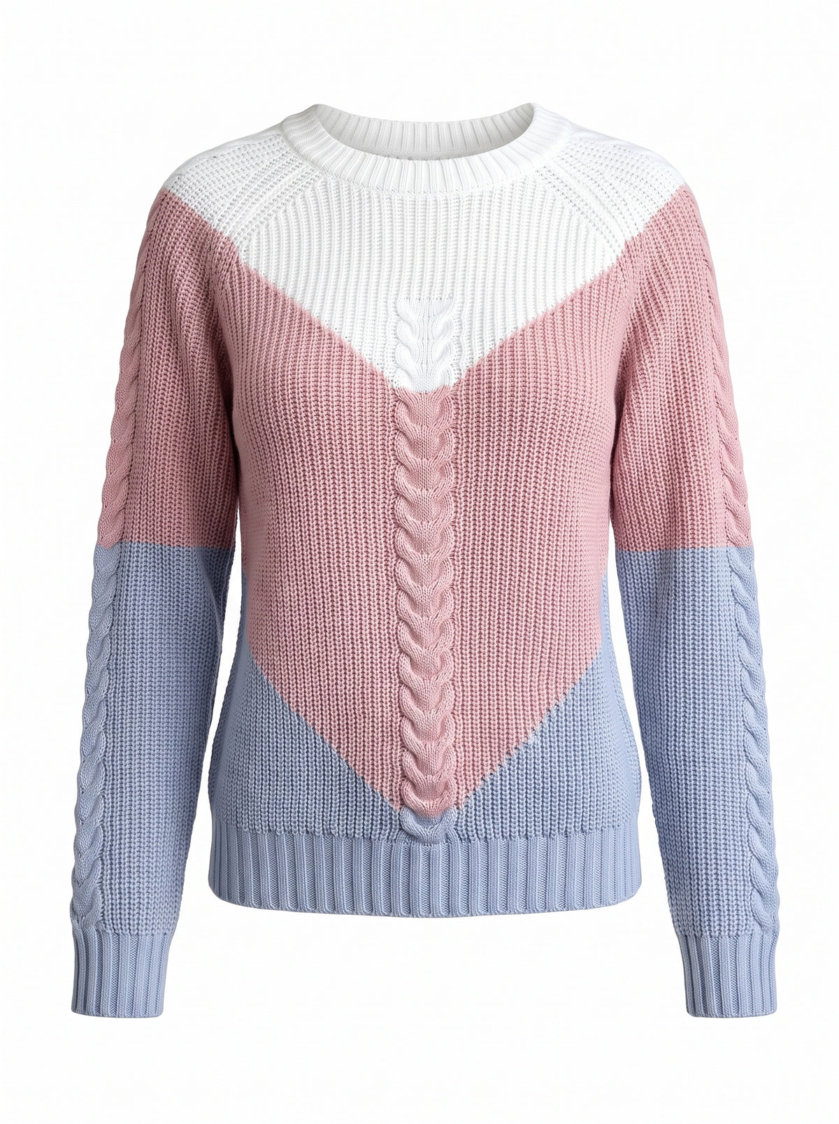 Henrietta Women's Colour-Block Cable-Knit Sweater in Pink, front view