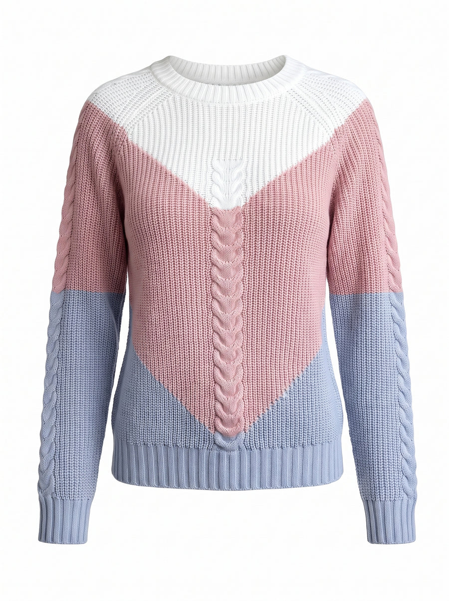 Henrietta Women's Colour-Block Cable-Knit Sweater in Pink, front view