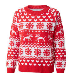 June Women's Festive Fair Isle Relaxed-Fit Knit Sweater in Red and White