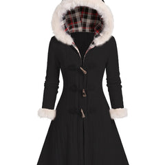 Ingrid Women's Toggle-Button Hooded Puffer Coat in Black