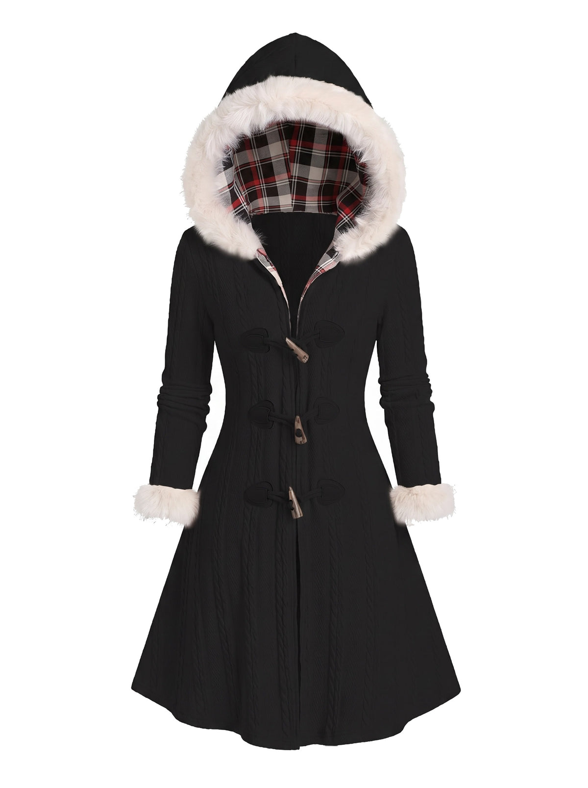 Ingrid Women's Toggle-Button Hooded Puffer Coat in Black