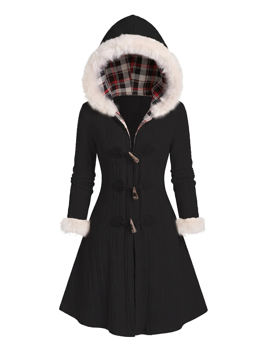 Ingrid Women's Toggle-Button Hooded Puffer Coat in Black