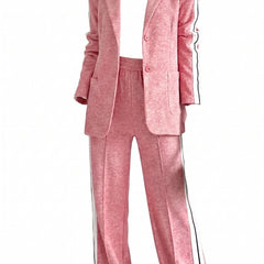 Irene Women's Striped Blazer & Wide-Leg Trouser Set in pink, ghost mannequin studio shot