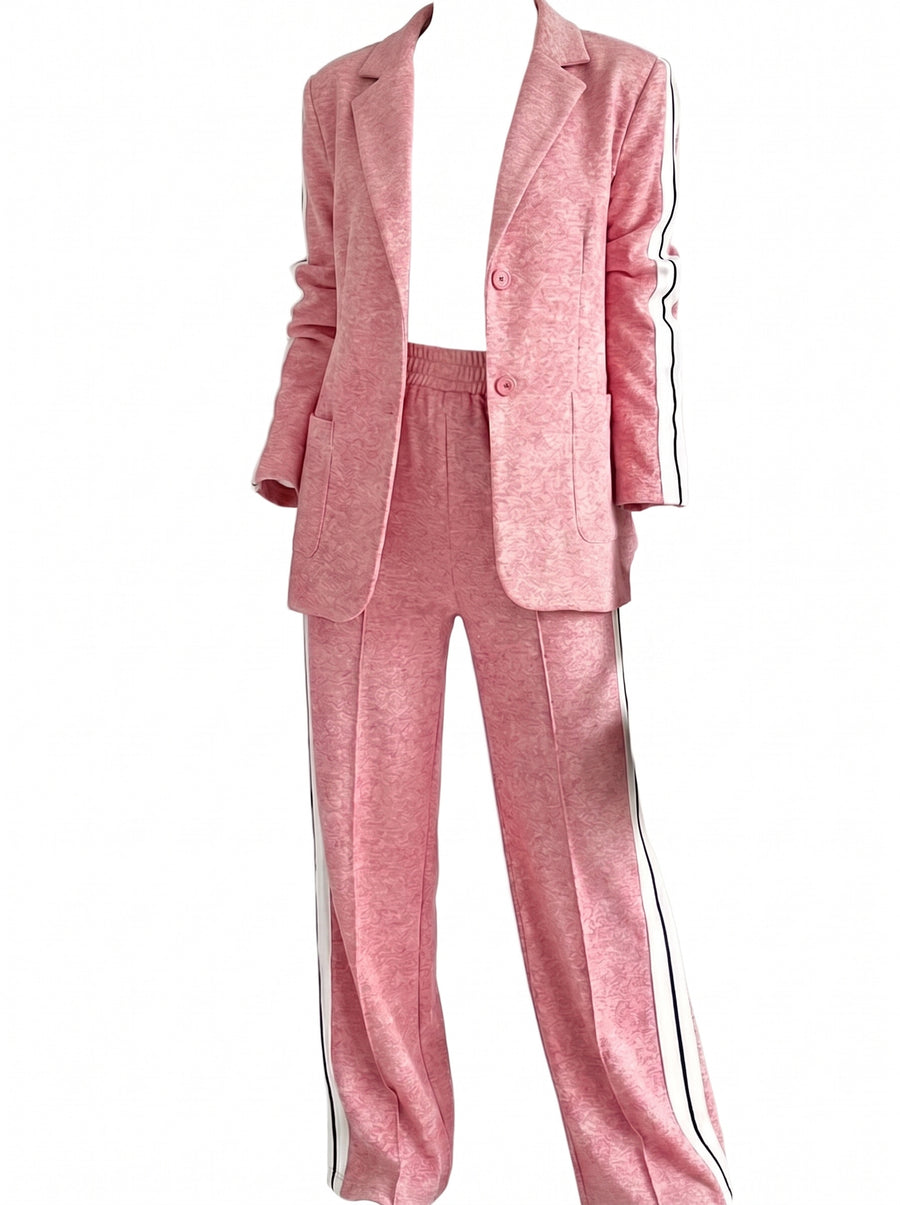 Irene Women's Striped Blazer & Wide-Leg Trouser Set in pink, ghost mannequin studio shot