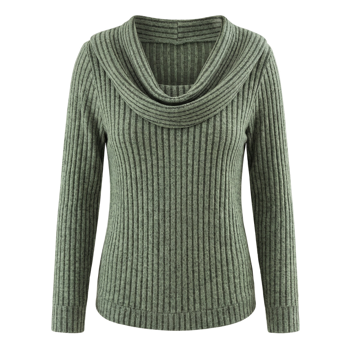 Josephine Women's Cowl Neck Ribbed Knit Sweater in Green