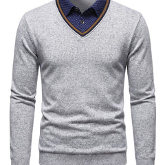 Katharine Women's Layered Mock-Collar Sweater in Light Grey, front view
