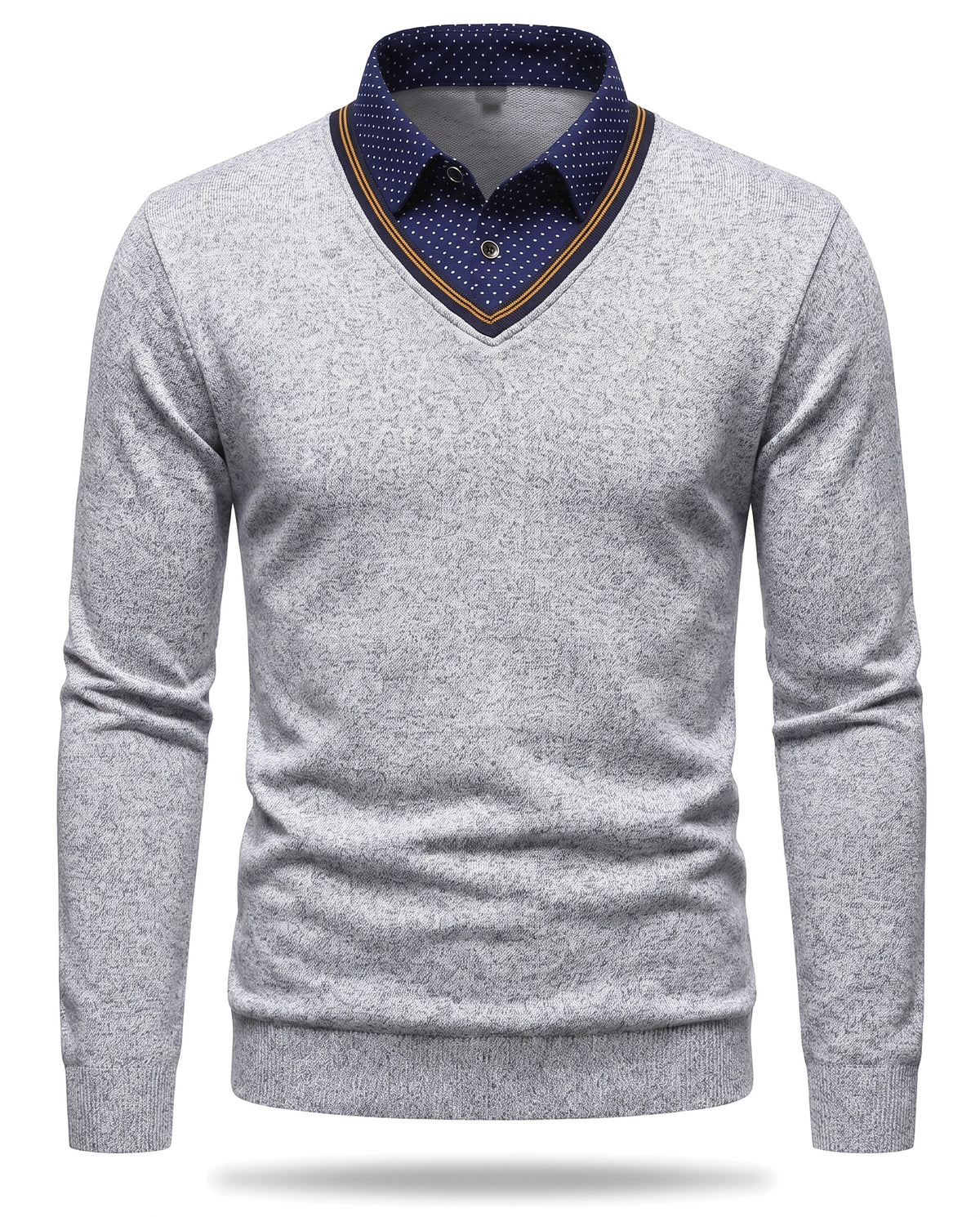 Katharine Women's Layered Mock-Collar Sweater in Light Grey, front view