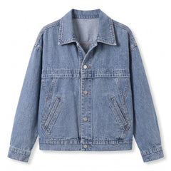 Louisa Women's Relaxed Dropped-Shoulder Denim Trucker Jacket in Denim Blue, front view