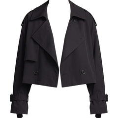 Lucille Women's Cropped Double-Breasted Trench Coat in Black