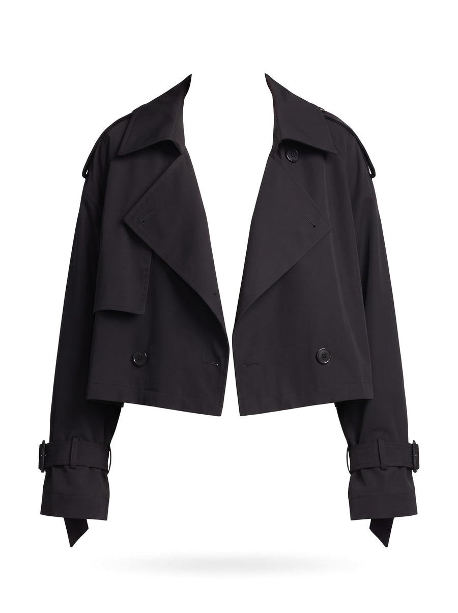 Lucille Women's Cropped Double-Breasted Trench Coat in Black