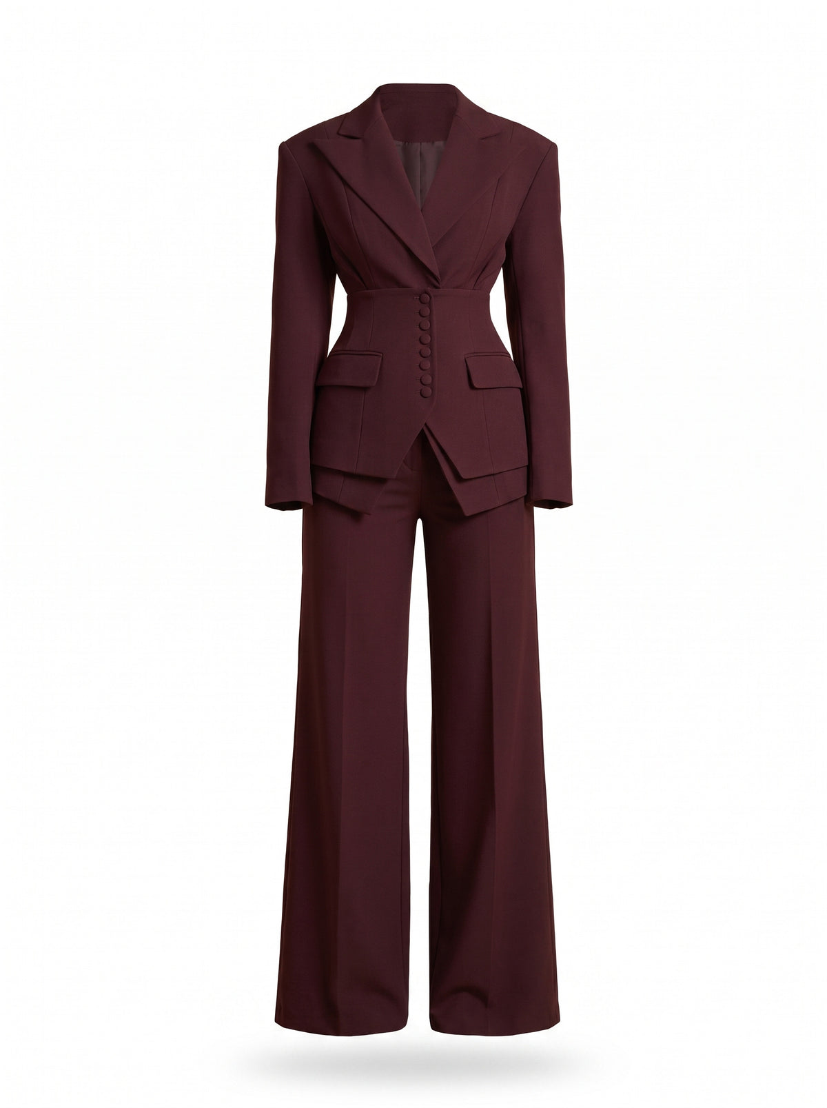 Lydia Women's Tailored Blazer and Wide-Leg Trouser Set in Wine Red