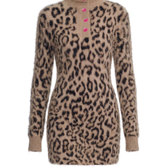 Madeline Women's Leopard-Print Turtleneck Sweater Dress
