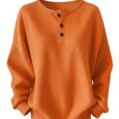 Beatrix-Iris Women's Waffle Knit Henley Jumper with Button Detail in Orange