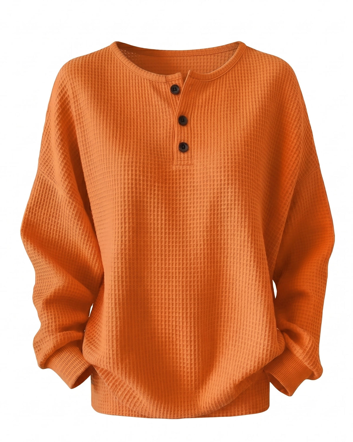 Beatrix-Iris Women's Waffle Knit Henley Jumper with Button Detail in Orange