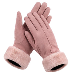 Cornelia-Dorothea Women's Faux Fur Cuff Winter Gloves in pink, studio product shot