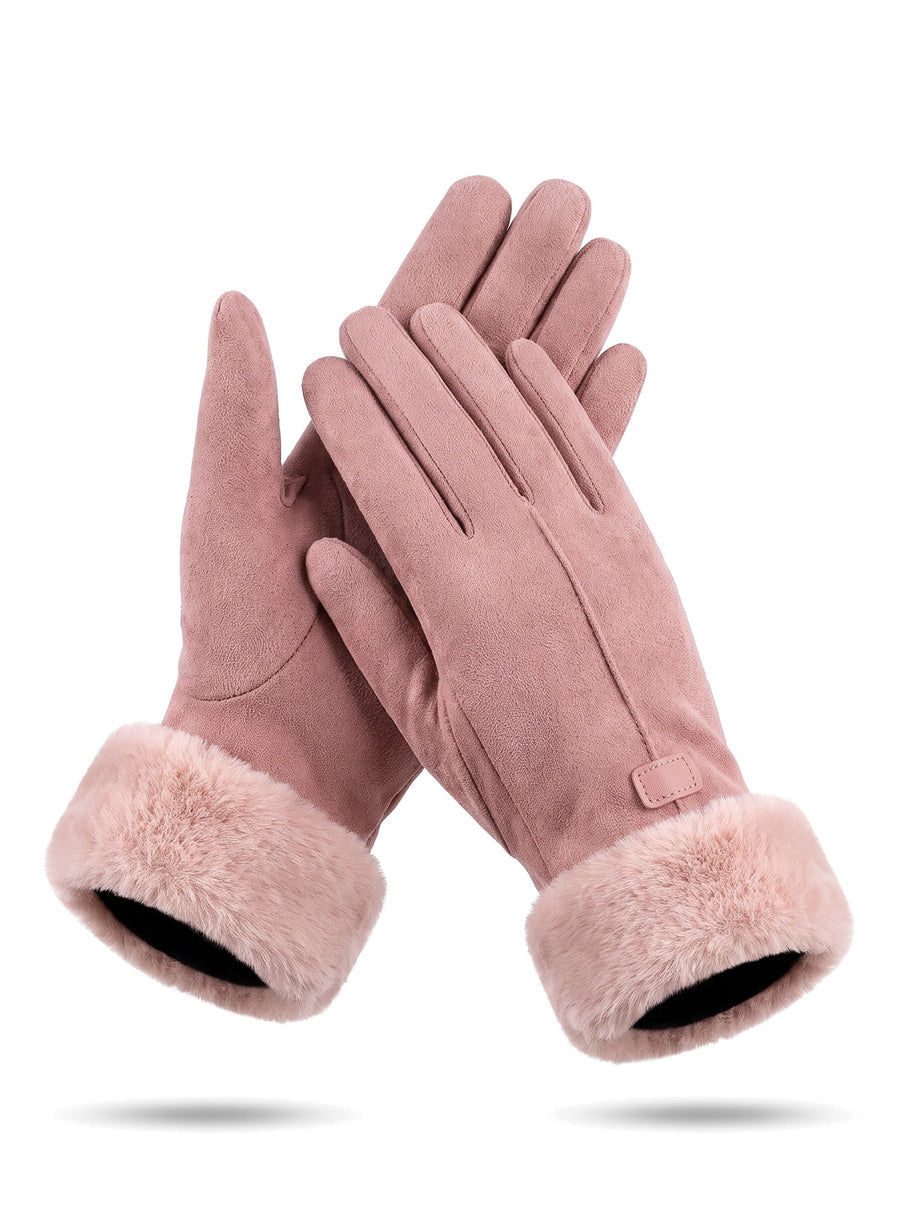 Cornelia-Dorothea Women's Faux Fur Cuff Winter Gloves in pink, studio product shot