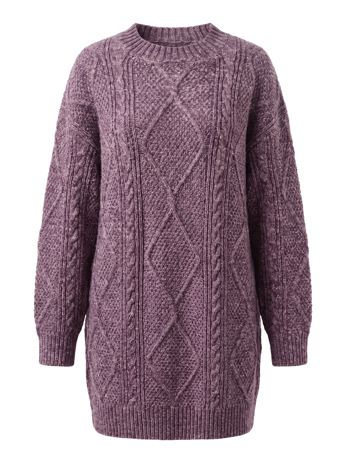 Genevieve-Beatrix purple cable-knit diamond-textured sweater dress