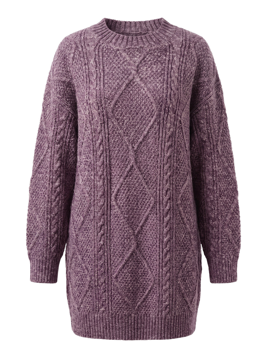 Genevieve-Beatrix purple cable-knit diamond-textured sweater dress