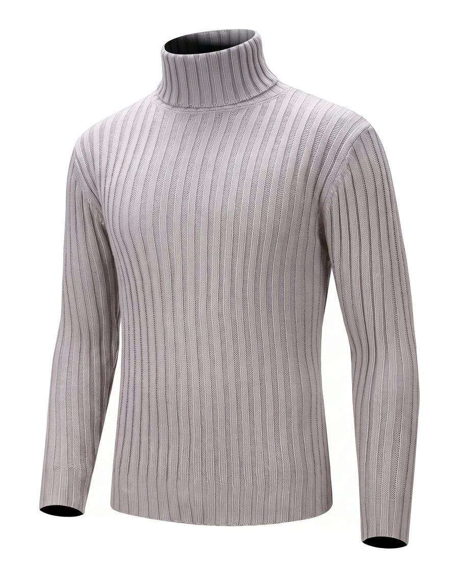Esther-Patricia Women's Ribbed High-Neck Relaxed-Fit Sweater in light grey, ghost mannequin studio shot