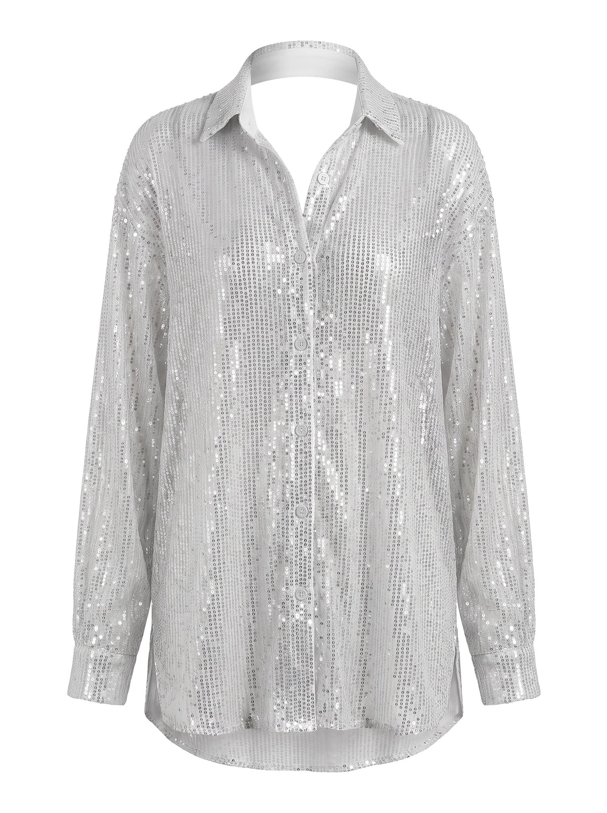 Miriam-Judith | Women's Oversized Sequin Button-Front Shirt Dress