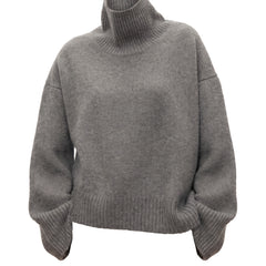 Women's oversized grey turtleneck cashmere pullover