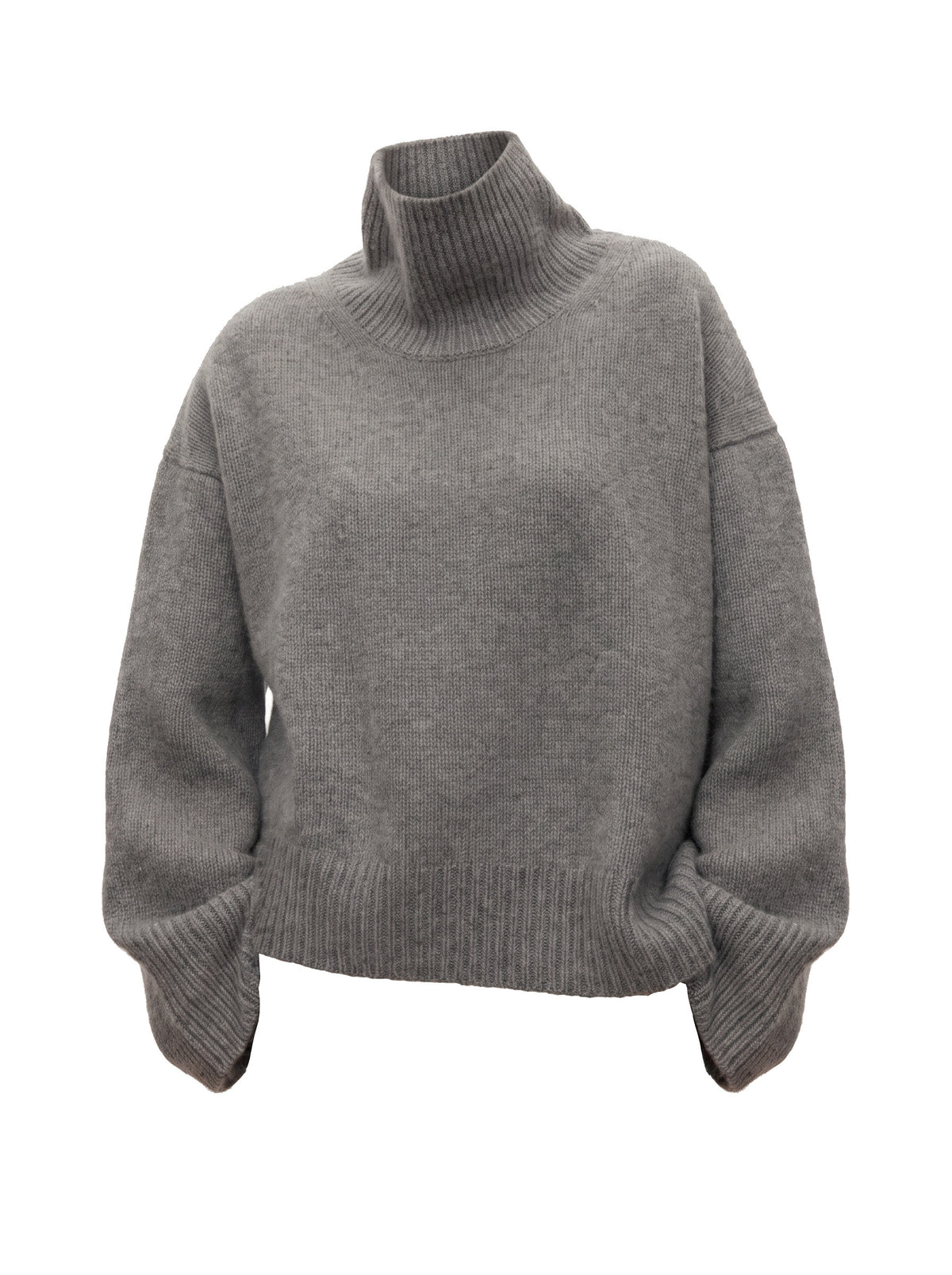 Women's oversized grey turtleneck cashmere pullover