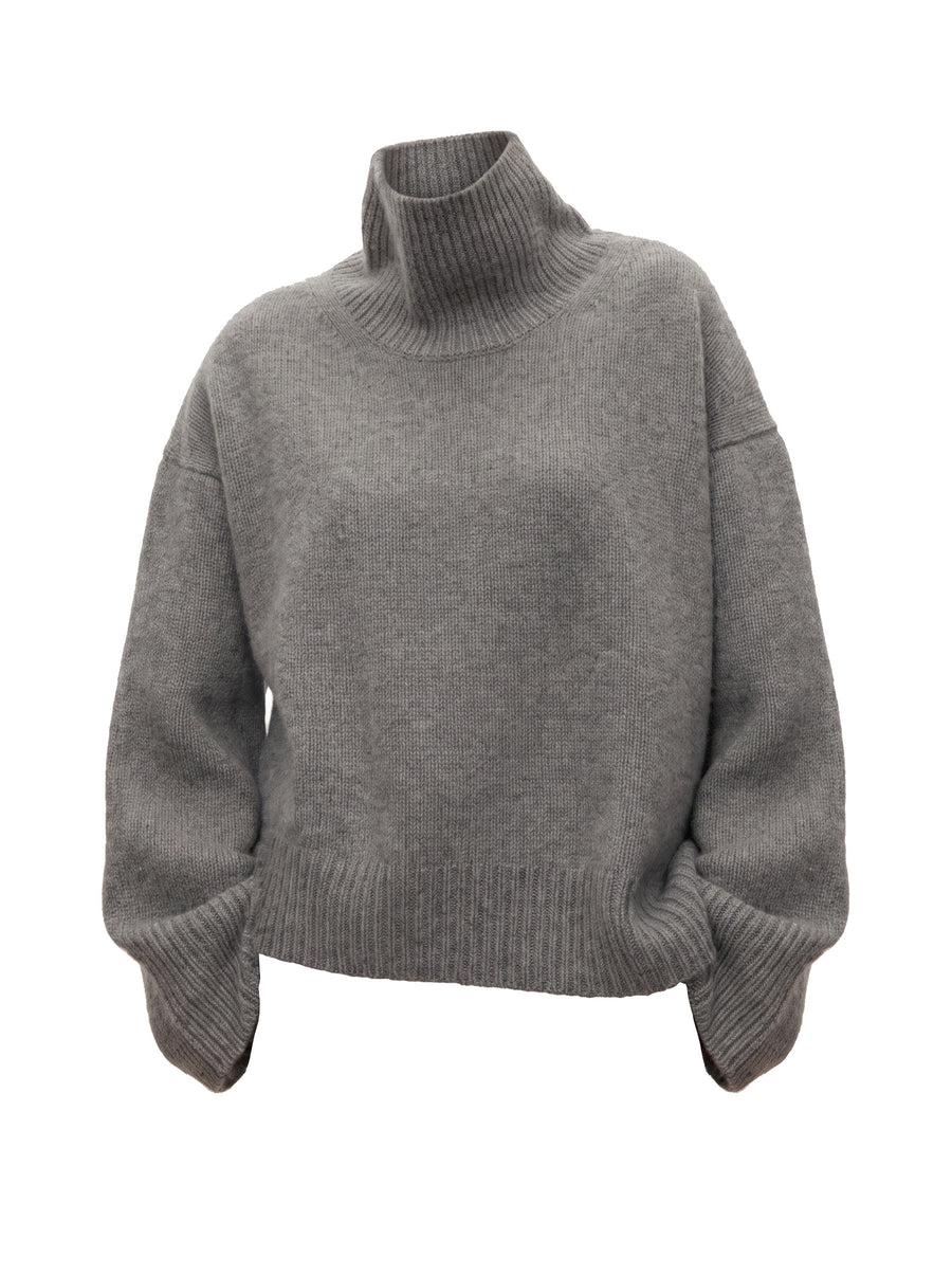 Women's oversized grey turtleneck cashmere pullover