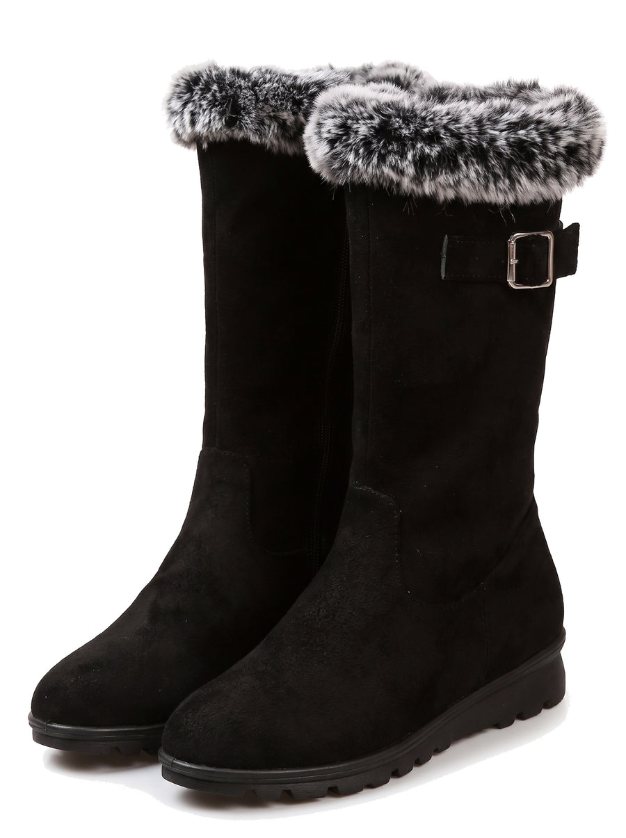 Zelda-Viola women's fur-trimmed pull-on ankle boots in black, studio product shot