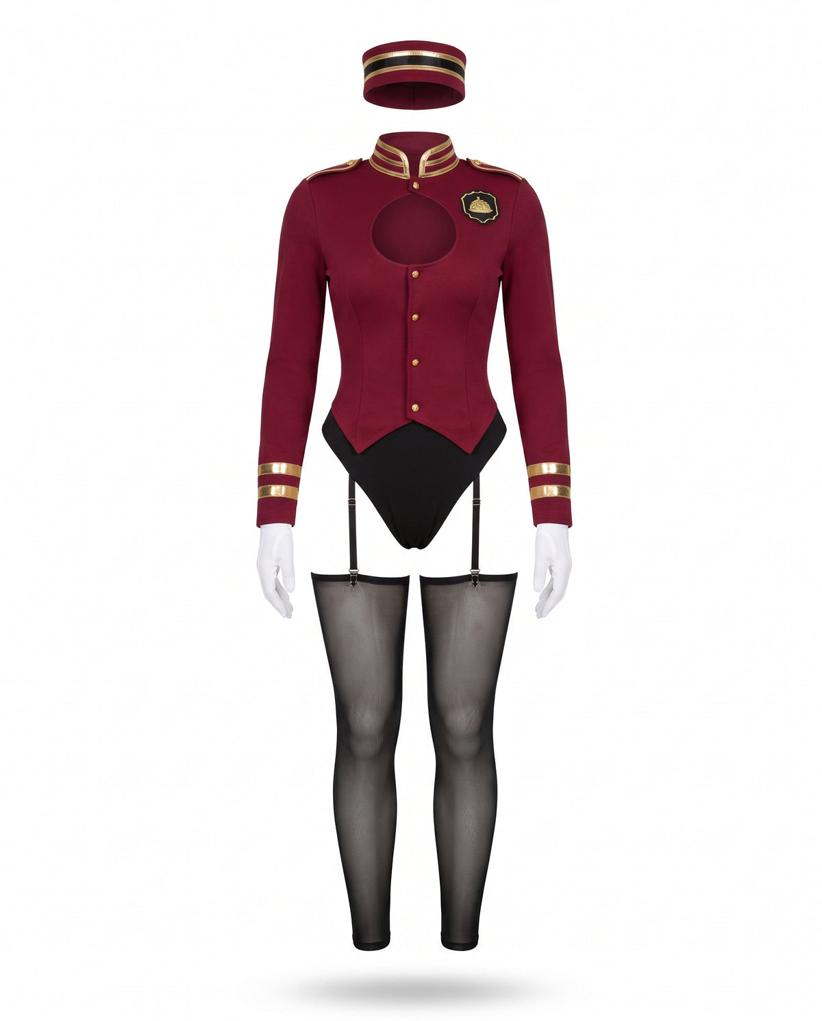 Womens five piece matching set with stretch leggings ghost mannequin studio shot