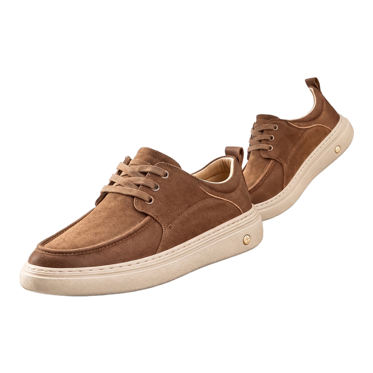 Regina-Isabelle women's leather-look derby shoes in dark coffee brown, pair on white