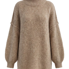Beige oversized dropped-shoulder ribbed-neck sweater dress