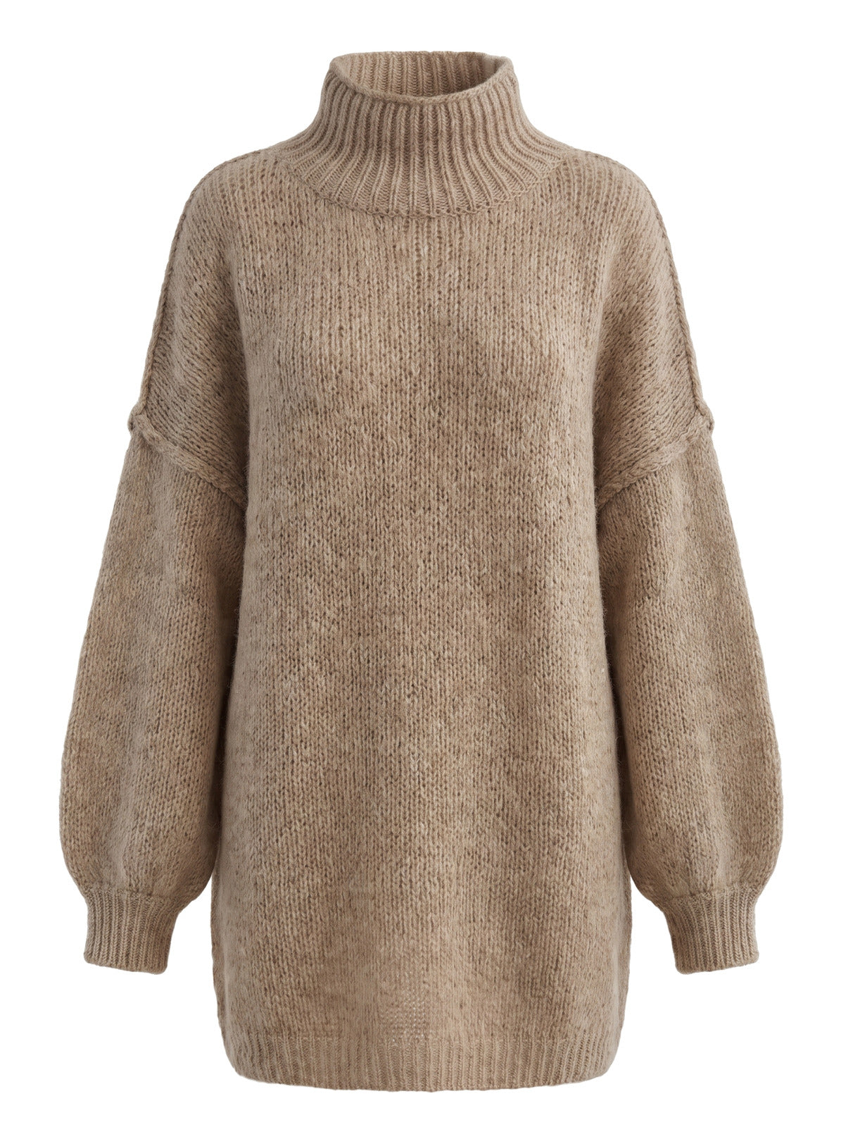 Beige oversized dropped-shoulder ribbed-neck sweater dress