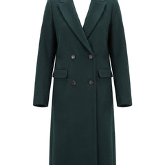 Women's double-breasted notched-lapel long coat in dark green
