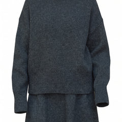 Women's ribbed knit jumper and skirt set in charcoal grey