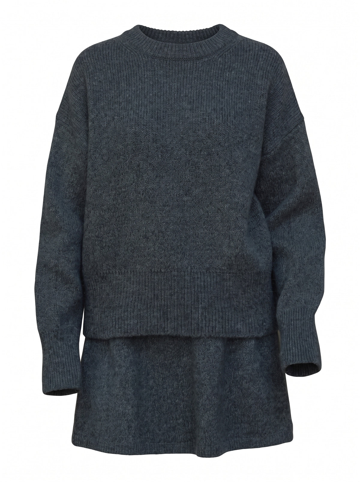 Women's ribbed knit jumper and skirt set in charcoal grey