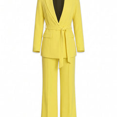 Women's tailored yellow blazer and wide leg trouser two piece suit set
