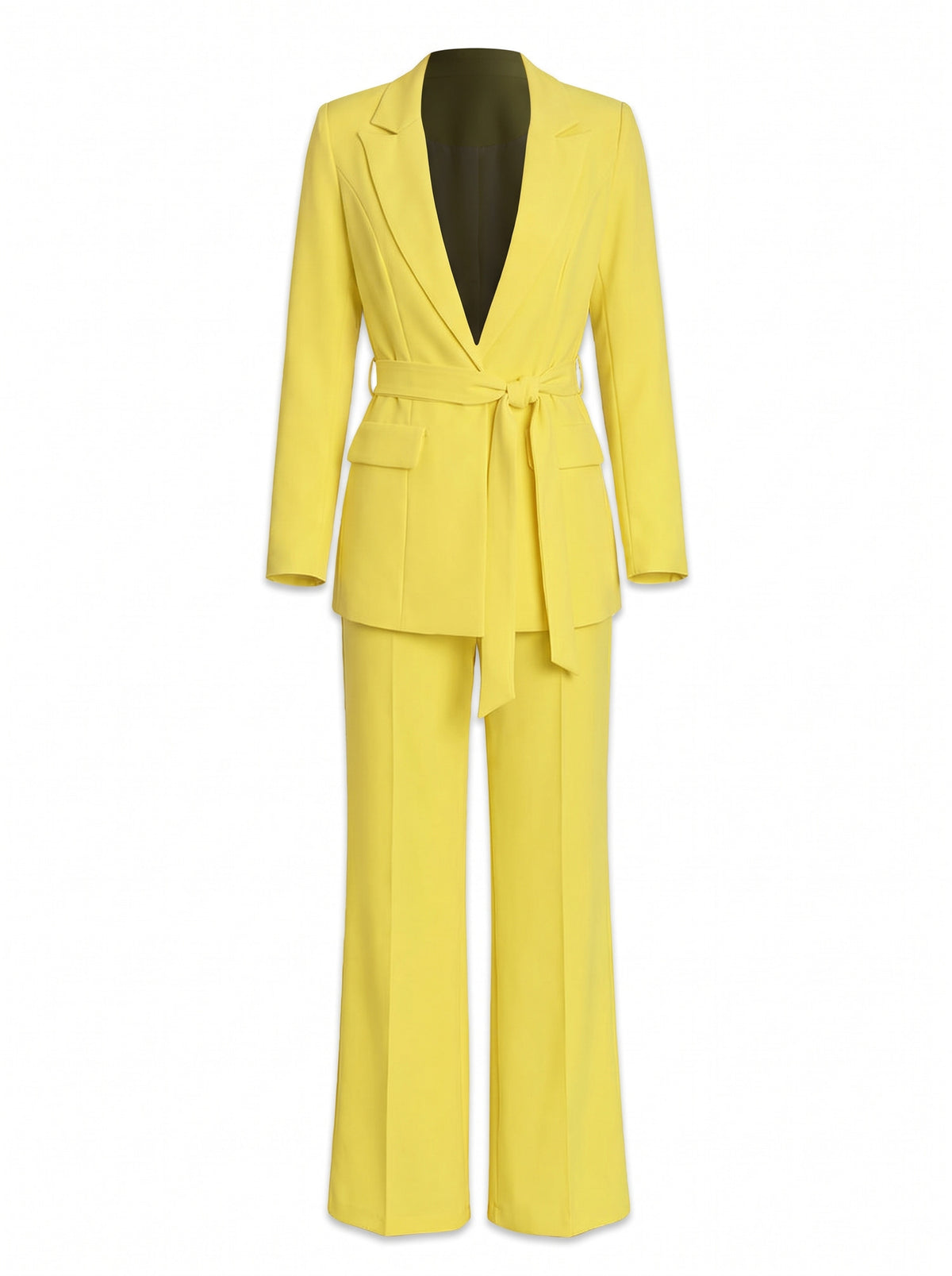 Women's tailored yellow blazer and wide leg trouser two piece suit set