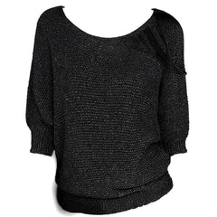 Women's oversized textured-knit crew neck jumper in black, ghost mannequin studio shot