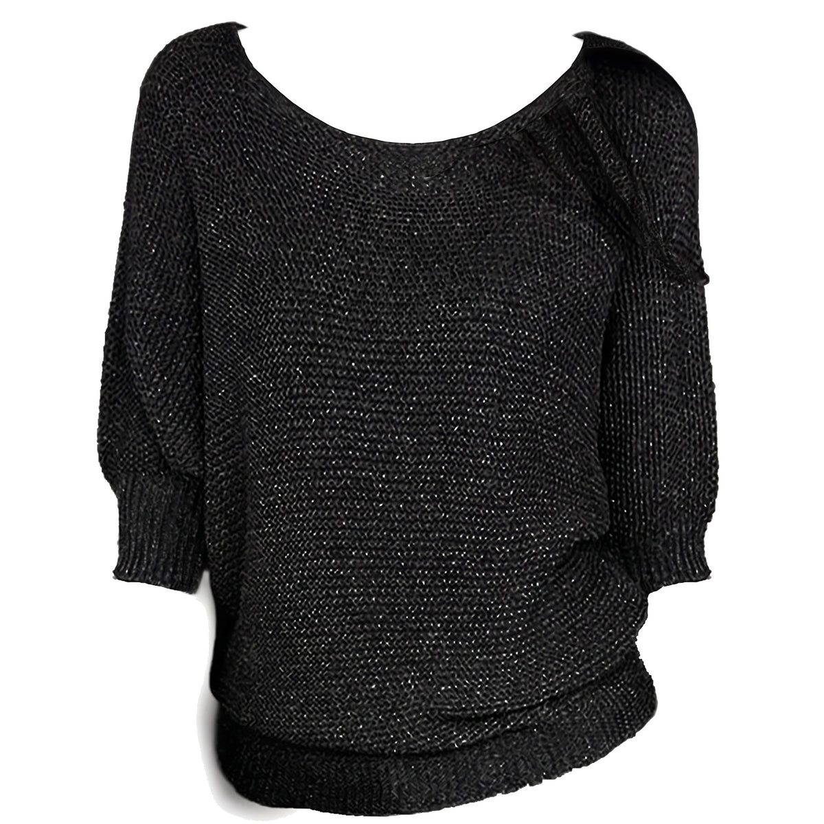Women's oversized textured-knit crew neck jumper in black, ghost mannequin studio shot
