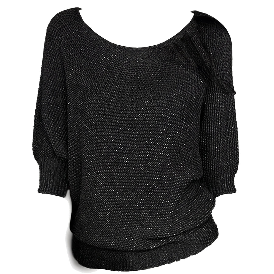 Women's oversized textured-knit crew neck jumper in black, ghost mannequin studio shot