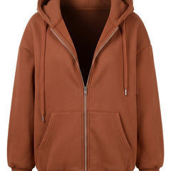 Cordelia-Colette women's oversized rust zip-up hoodie, studio product shot