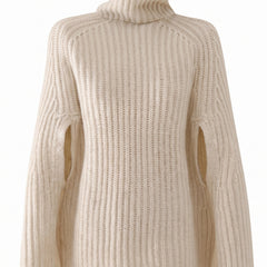 Cream cape-sleeve turtleneck jumper ghost mannequin product shot