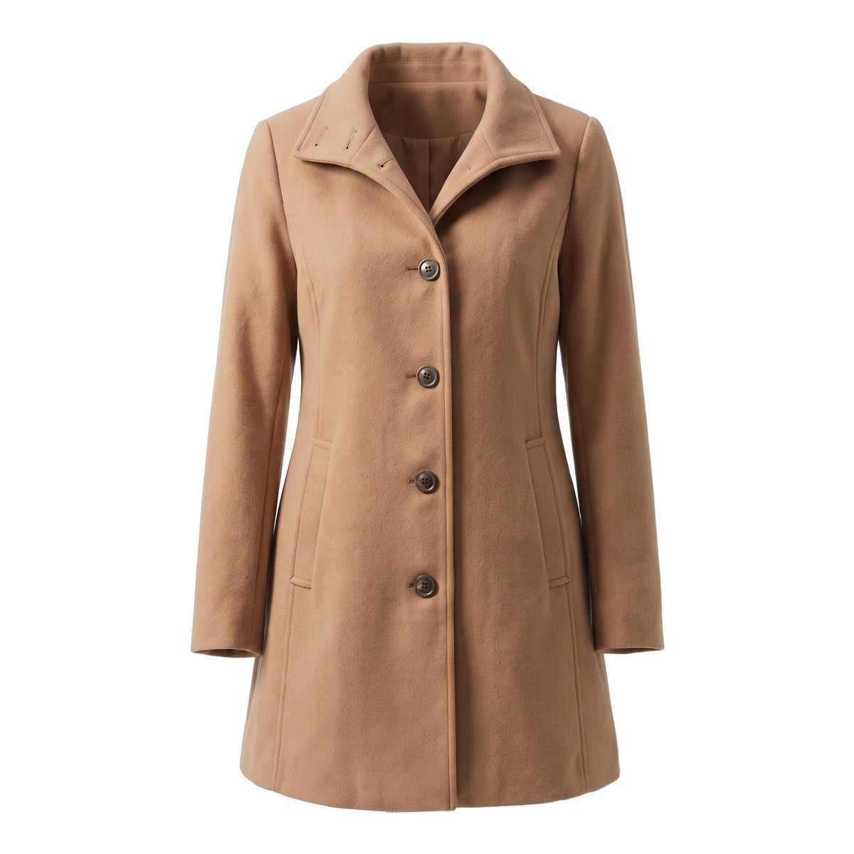 Frances-Violet women's classic button-front wool-blend trench coat in camel