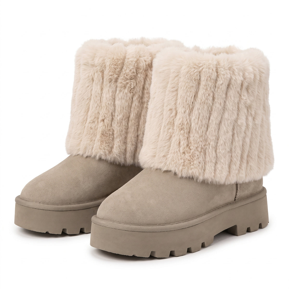 Harriet-Irene women's platform fur-trim winter boots in off-white
