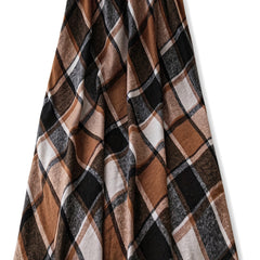 Women's pleated plaid maxi skirt in brown, black and cream