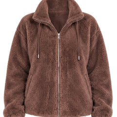 Regina-Ivy women's fluffy faux fur high-collar coat in mocha brown
